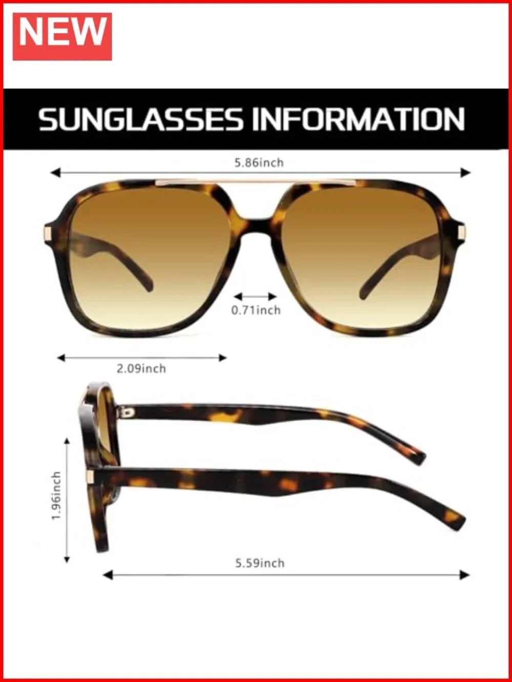 Square Top Bar Aviator Sunglasses Lightweight Plastic Frame